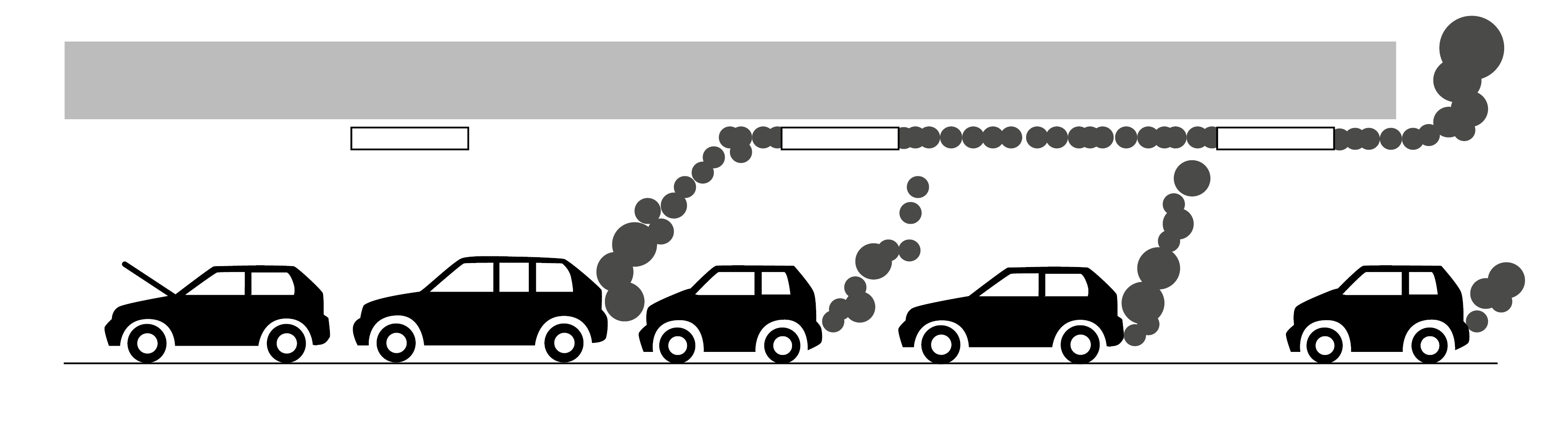 A simple illustration showing how a jet fan system deals with the build up of exhaust fumes in line of cars in a tunnel