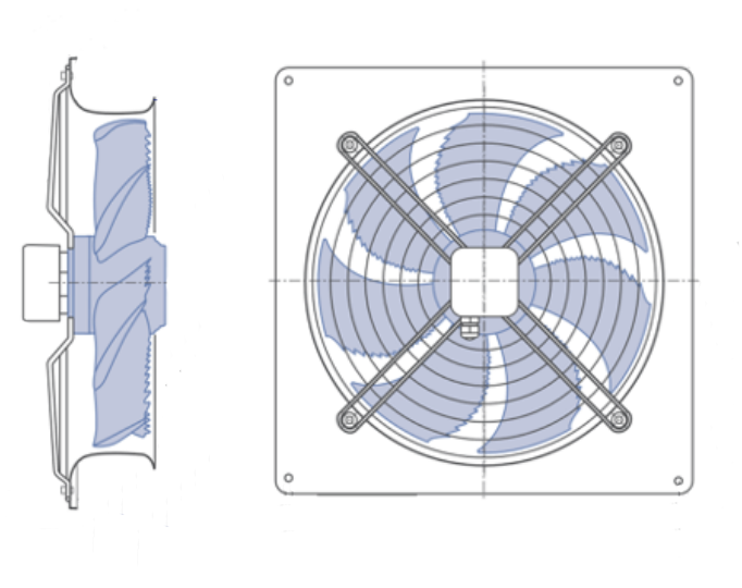 A technical drawing of a Woods plate fan