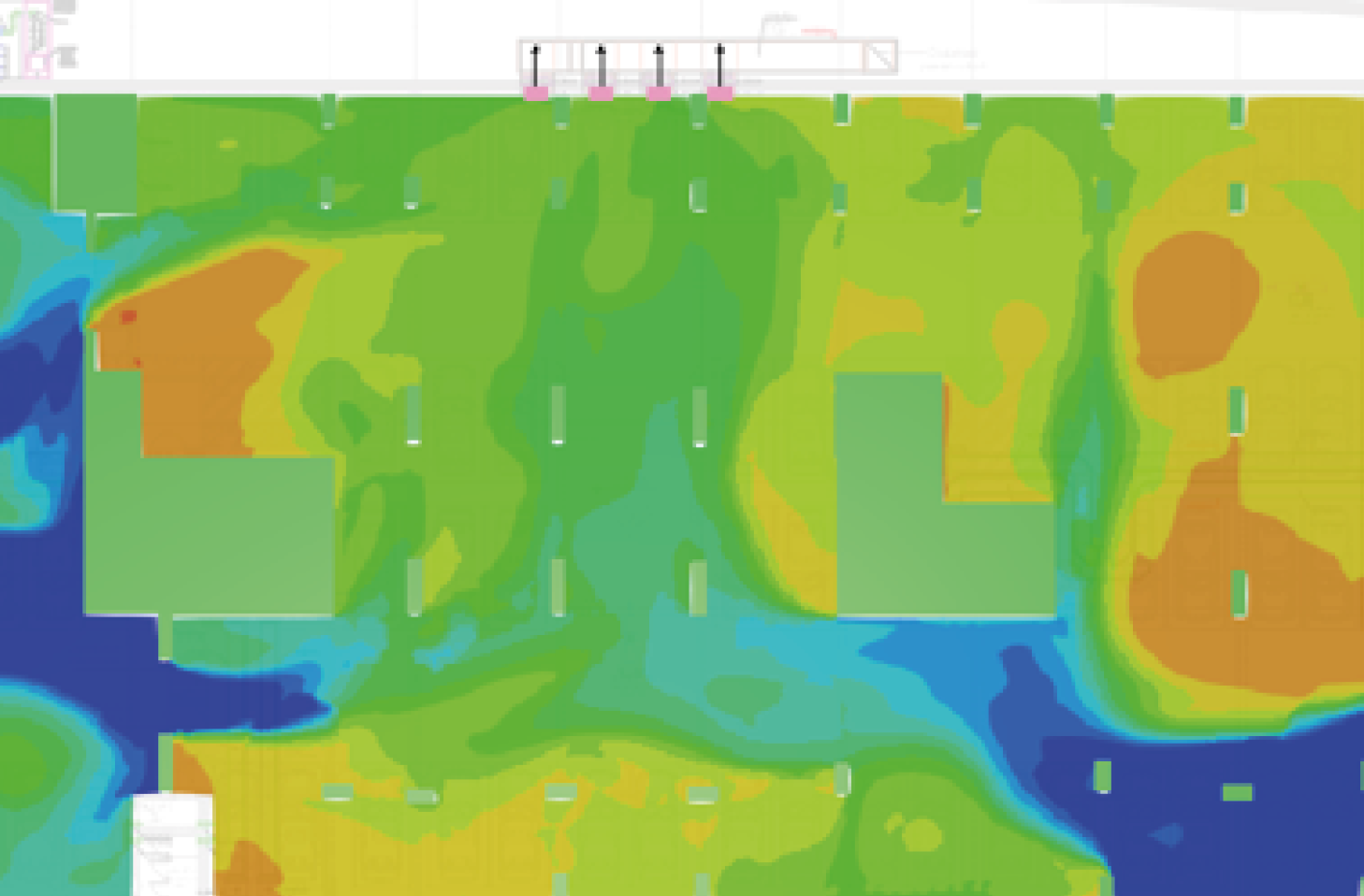 A screen shot of the airflow within a structure produced using CFD