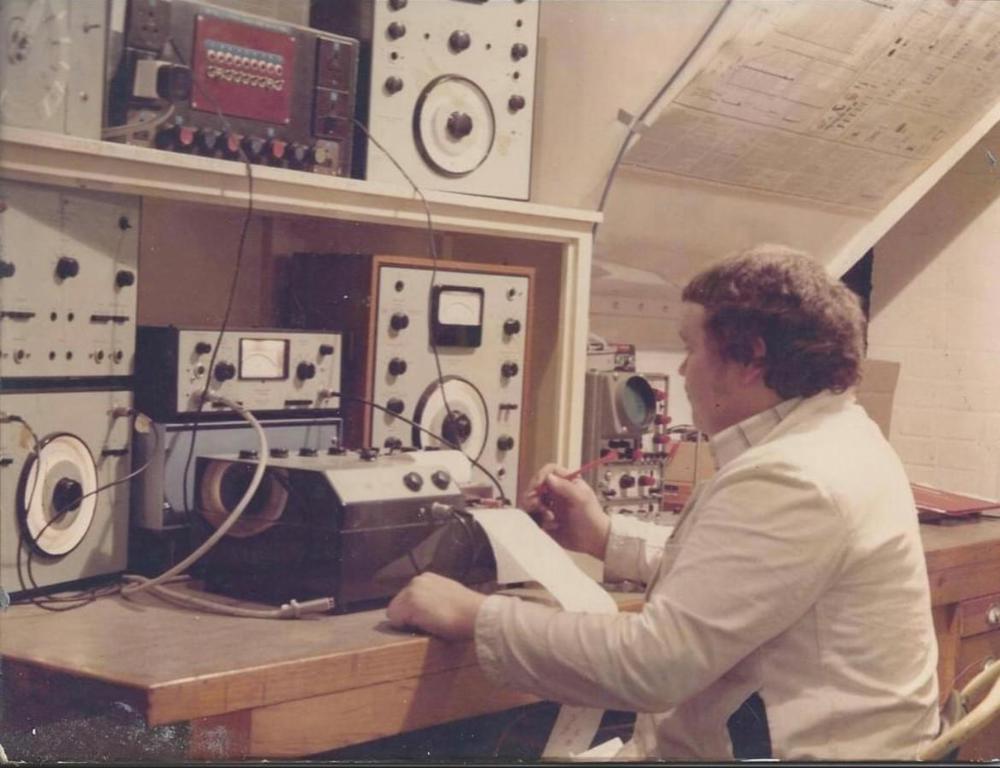 A young Peter Hunnaball working in the old acoustic lab as a lab engineer.