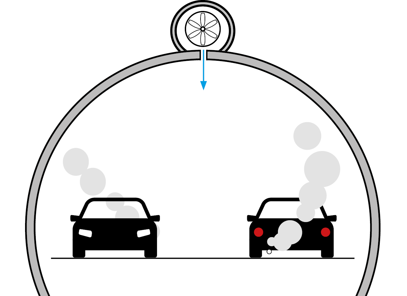 A simple graphic showing the extra tunnel required to install a Saccardo Nozzle ventilation system
