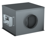 a grey metal box fan