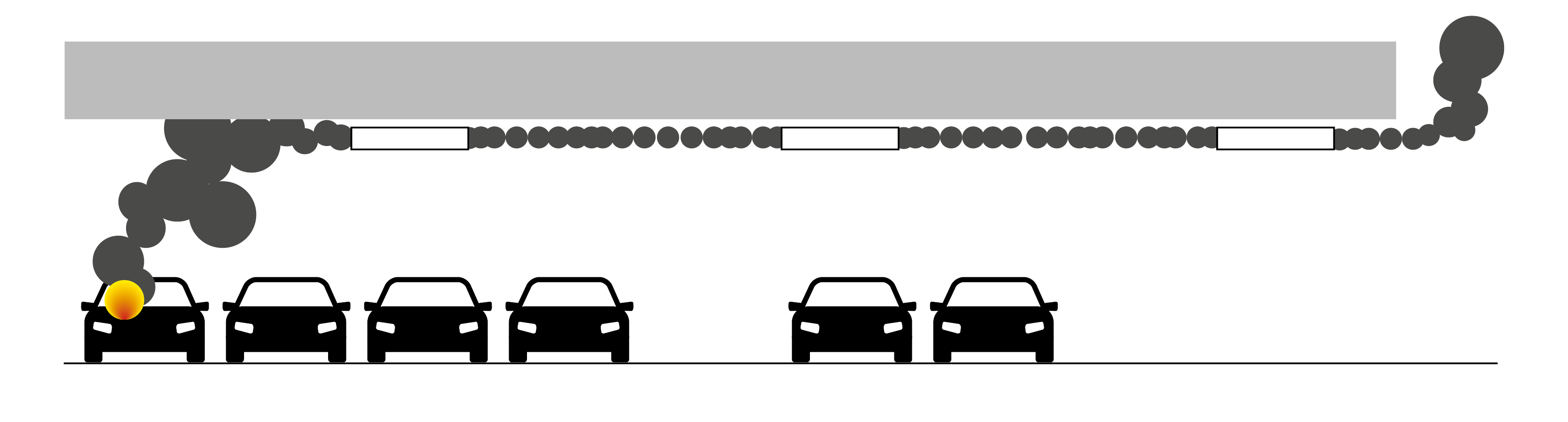 A simple graphic showing how smoke from a fire would be vented from a car park using jet fans
